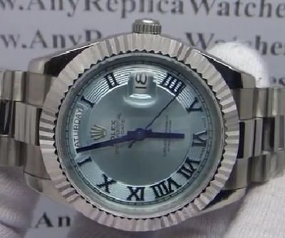 Replica Rolex Daydate II ice Blue face Fluted Bezel 41mm